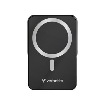 Power bank, mágneses (vezeték nélküli), 10.000mAh, VERBATIM "Charge n Go", fekete