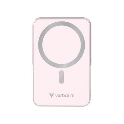 Power bank, mágneses (vezeték nélküli), 10.000mAh, VERBATIM "Charge n Go", rózsaszín