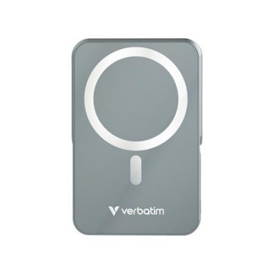 Power bank, mágneses (vezeték nélküli), 10.000mAh, VERBATIM "Charge n Go", szürke