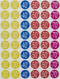 Etikett, árengedmény, 24 mm, kör, színes, APLI, 240 etikett/csomag, -30-70%